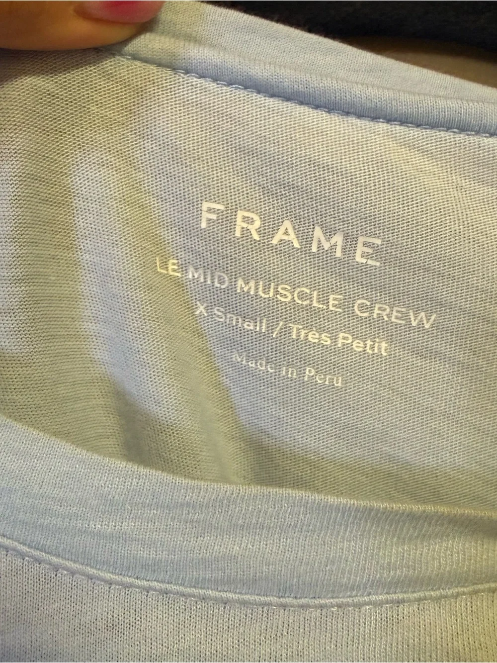 Frame Denim Le Mid Muscle Crew Light Blue Cotton Tee XS